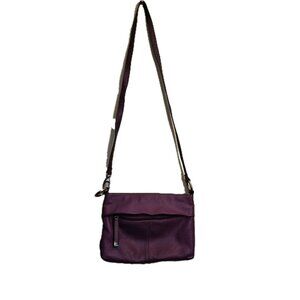 Tignanello Purple Pink Pebble Leather Crossbody Bag Built in Wallet Purse